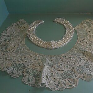 Vintage Ivory Lace Collar & Beaded Neck Collar Dress Sweater Accessory